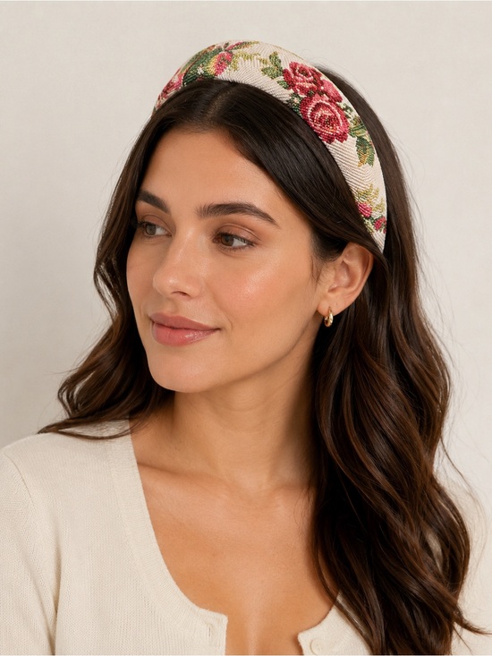 Accessories - Floral Padded Headband - Pink & Green